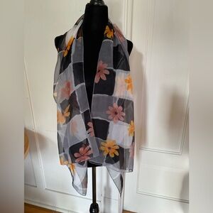 3 for 15$! Floral Sheer Scarf with Black, Orange and Pink Daisy Accents